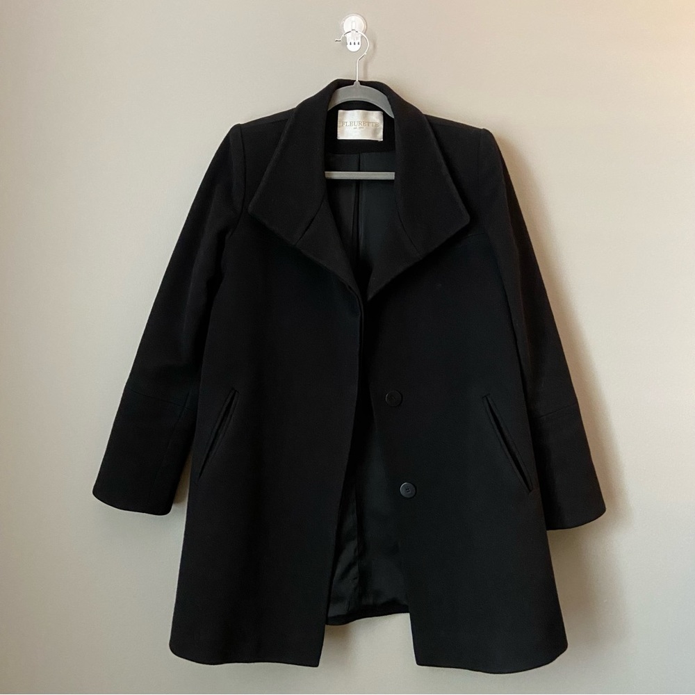 Last Chance FLEURETTE Loro Piana Wool Peacoat Black Size L - Picture 2 of 8